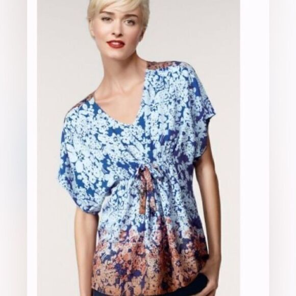 CAbi Style #891 Hippie Tunic Boho Dolman Sleeve Top Ombre Print Tie XS - Picture 1 of 7